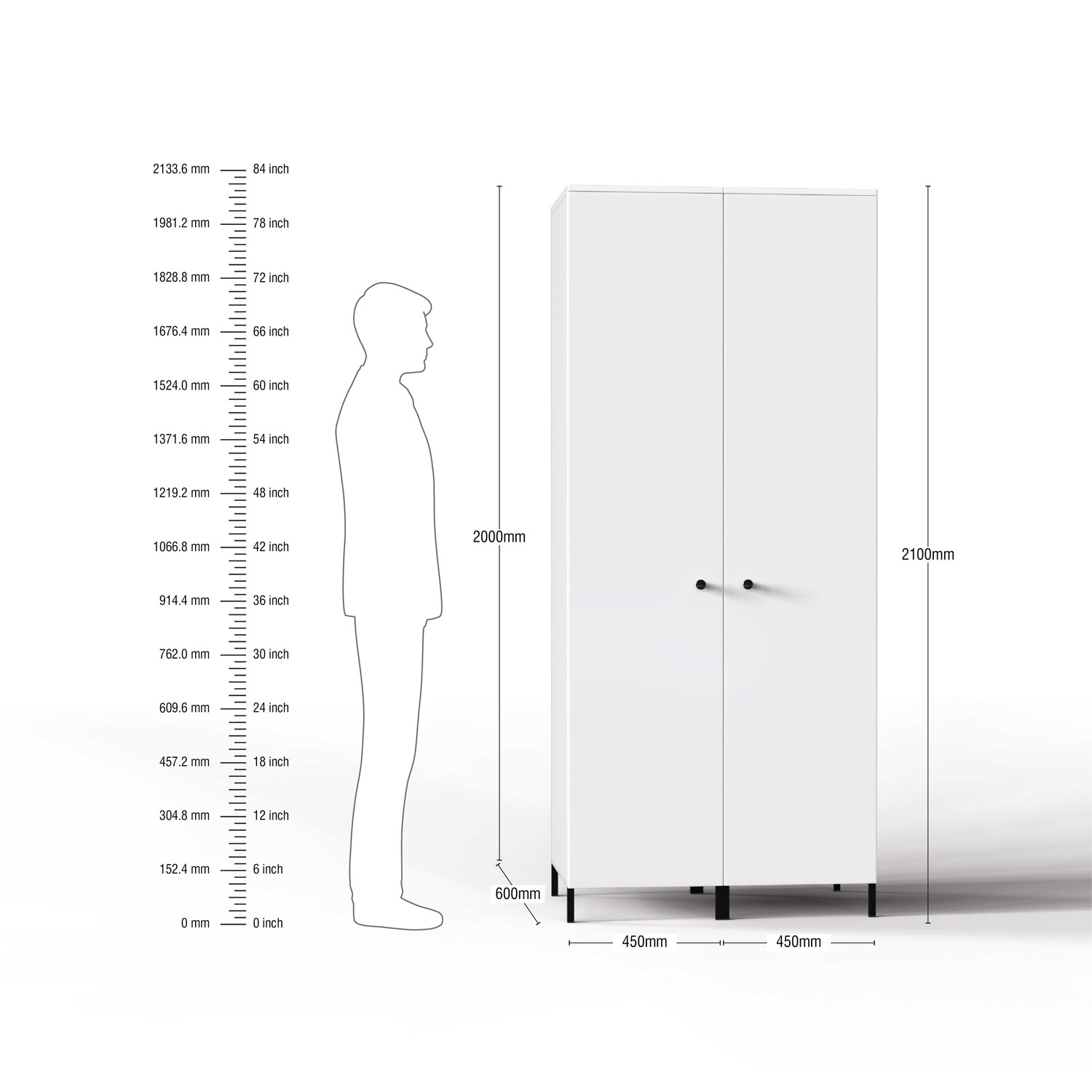 Lambent 2 Door Wardrobe in White and Walnut Finish – DWRD001 C67