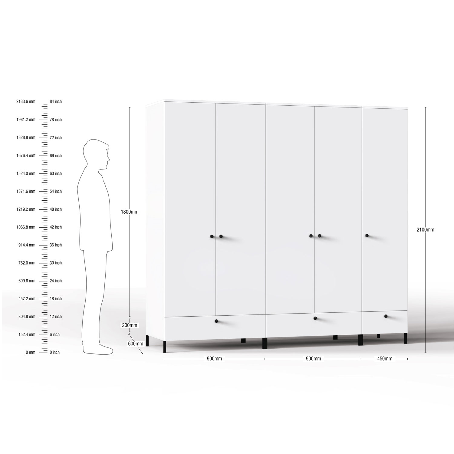Stable 5 Door Wardrobe in White Finish – WRD002 C4
