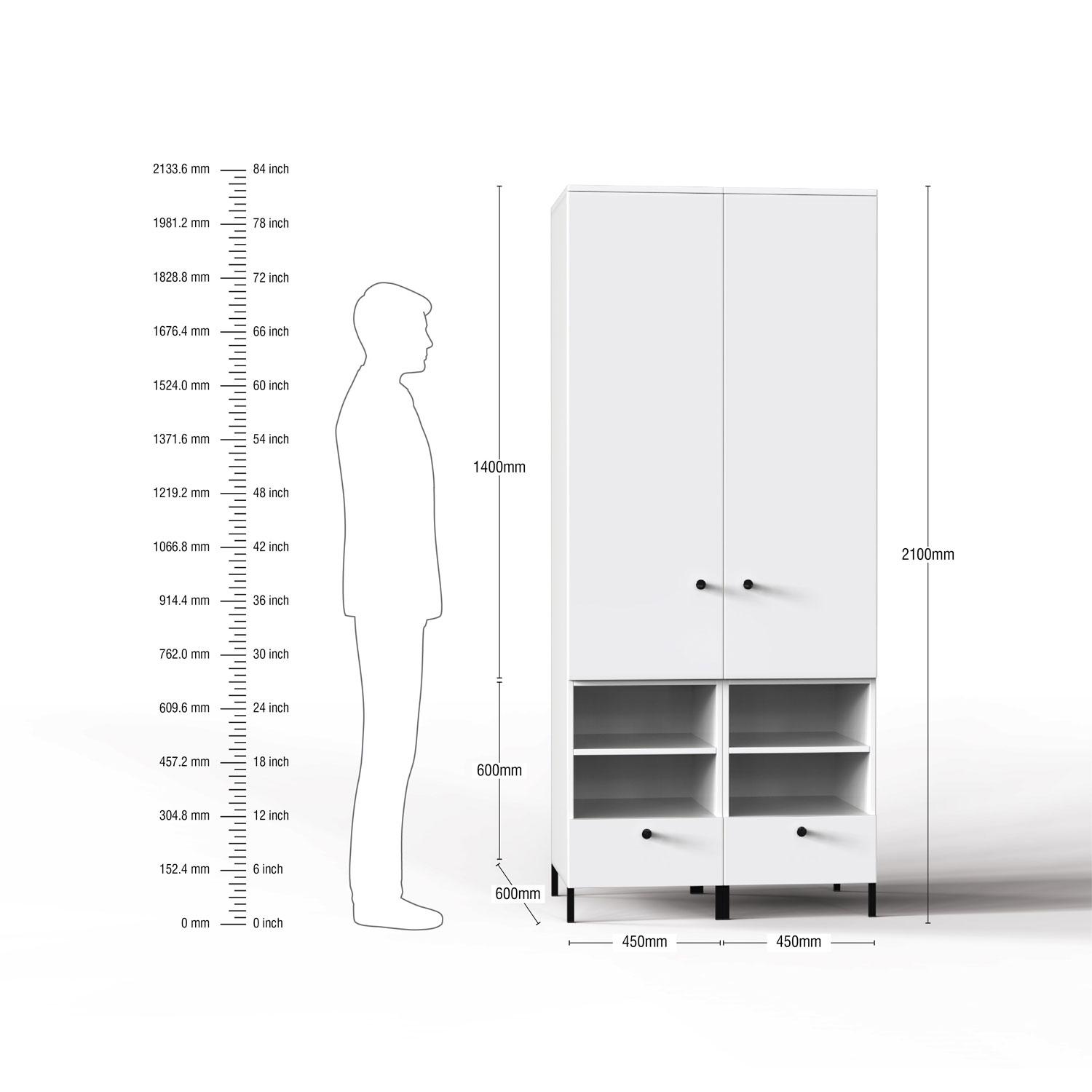 Lambent 2 Door Wardrobe in White and Slate Finish – DWRD009 C16