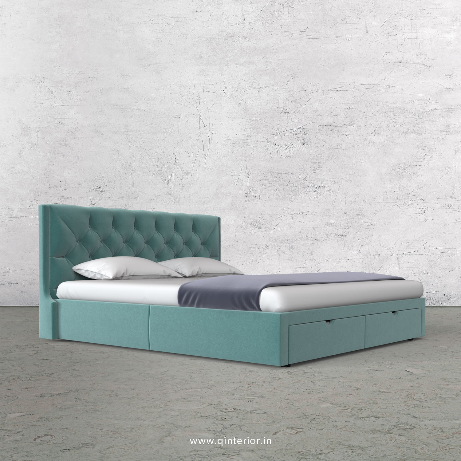 Scorpius King Size Storage Bed in Velvet Fabric - KBD001 VL14