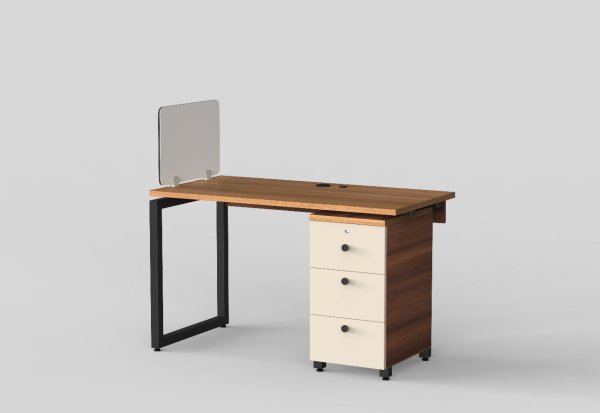 Aaron Work Station With Pedestal Unit in Teak and Irish Cream Finish with Magnetic Glass Privacy - OWS304 C3