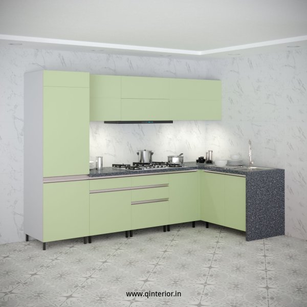 L Shape Kitchen in White and Pairie Green Finish - KTL002