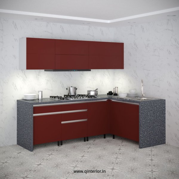 L Shape Kitchen in White and Shangrilla Finish - KTL003