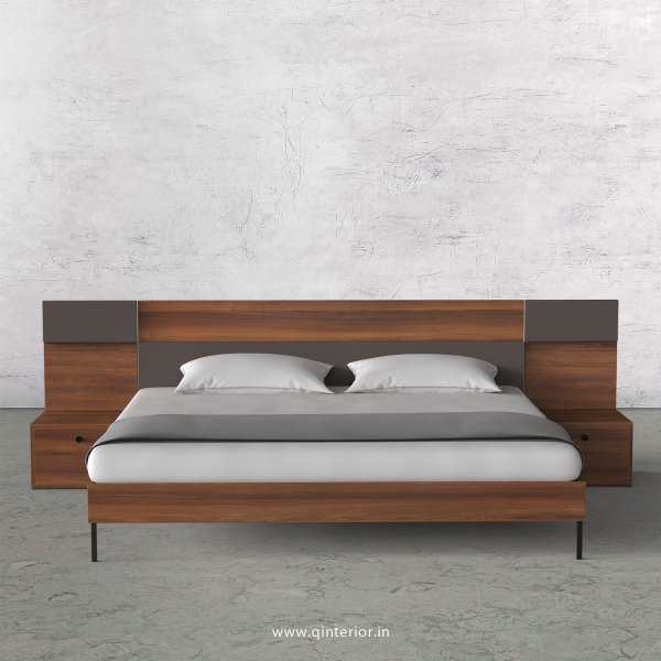 Lambent Queen Size Bed with Side Tables in Teak and Slate Finish - QBD107 C15