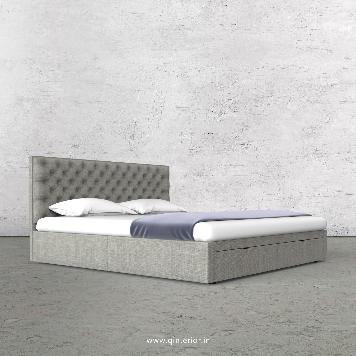 Orion King Size Storage Bed in Cotton Plain - KBD001 CP04