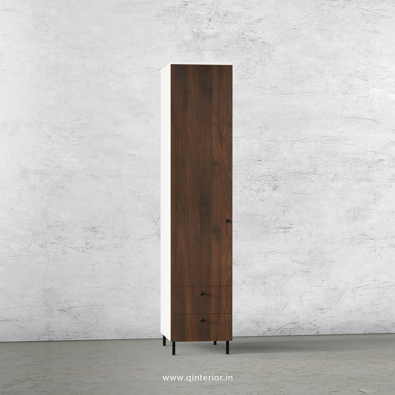 Lambent 1 Door Wardrobe in White and Walnut Finish – SWRD004 C67